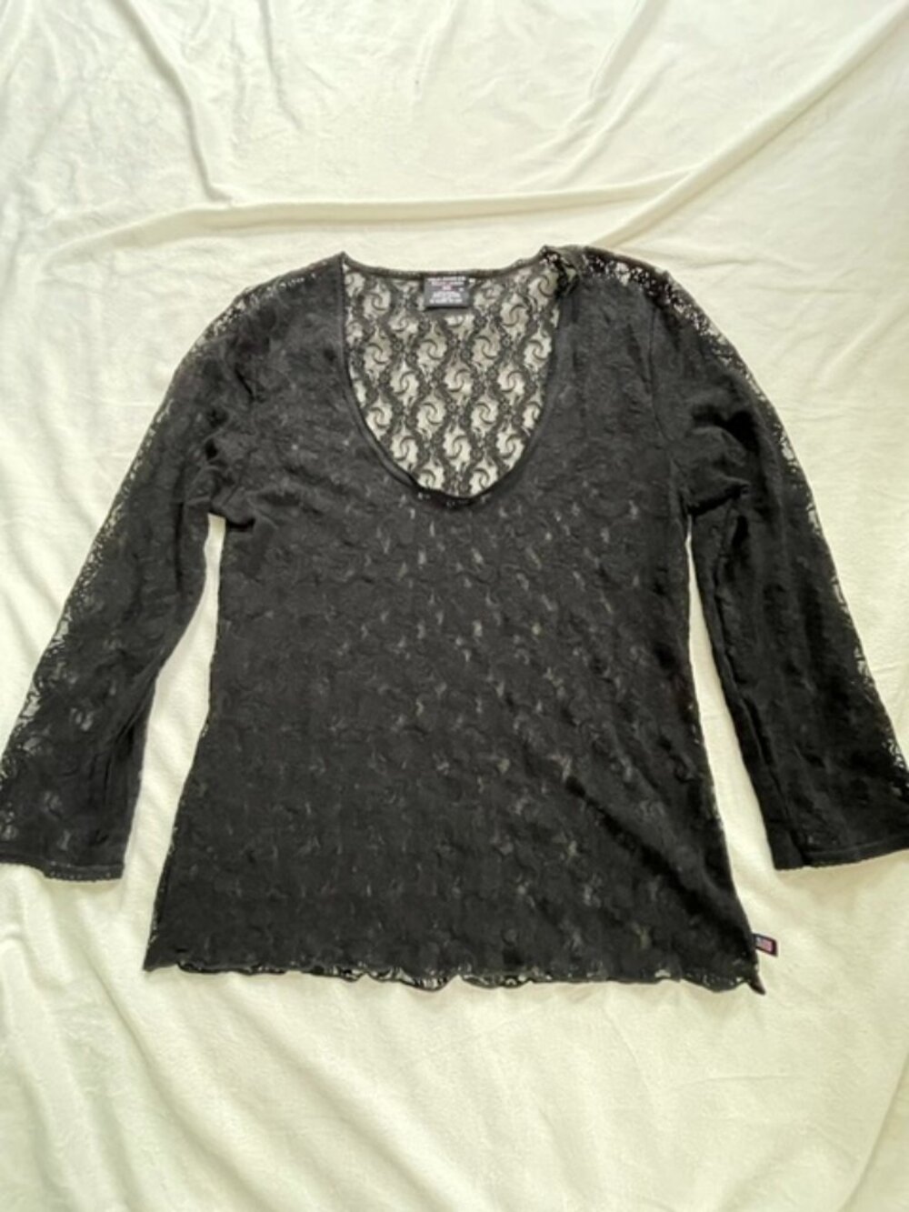 Vintage Polo Jeans Co. Ralph Lauren Tops Women's Lace Mesh Scoop-Neck, Black, XL